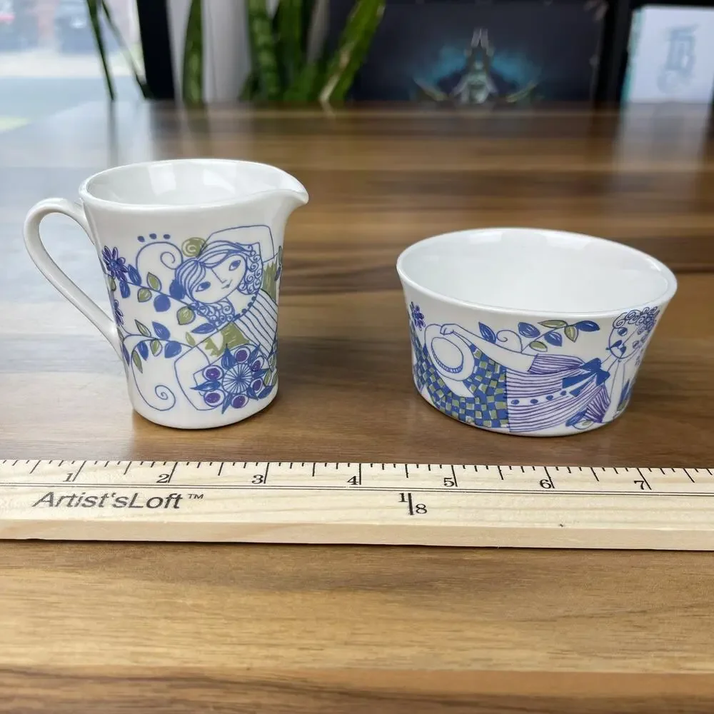 Figgjo Flint Turi Design Lotte Hand Painted Silkscreen Cream & Sugar Bowl Set - Picture 16 of 16